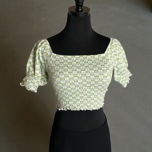Billabong Smocked Crop Top with Puff Sleeves Size Medium